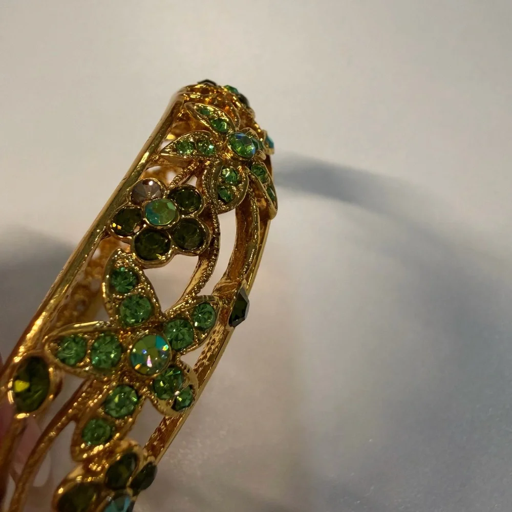 Gold Rhinestone Floral Stackable Multicolor Statement Bangle Bracelet Set